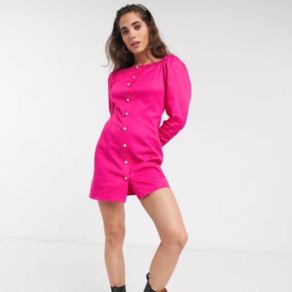 HOT pink  puff sleeve dress